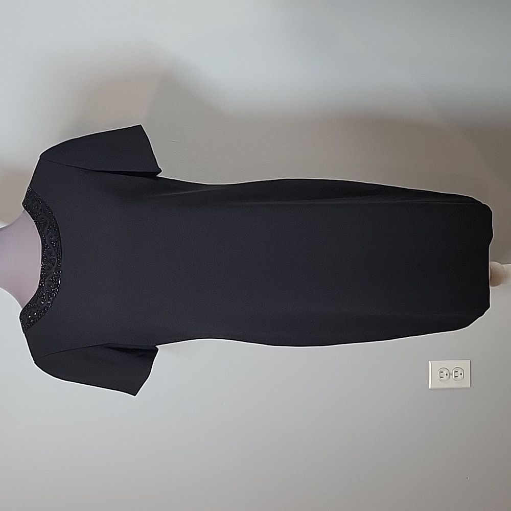 Vintage Evan Picone black beaded modest mature crew neck cocktail party dress
